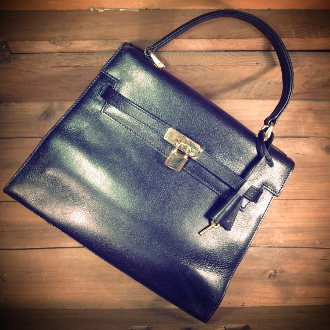 [ 老骨头 ] 法国 POURCHET 黑色真皮 凯莉包 kelly bag 绝版真品 古董包 Vintage - 手提包/手提袋 - 真皮 黑色