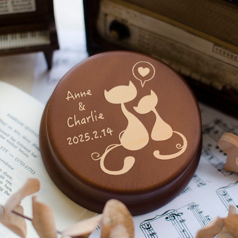 情人节猫音乐盒 - 定制化刻字 -【猫猫系列】 - 其他 - 木头 咖啡色
