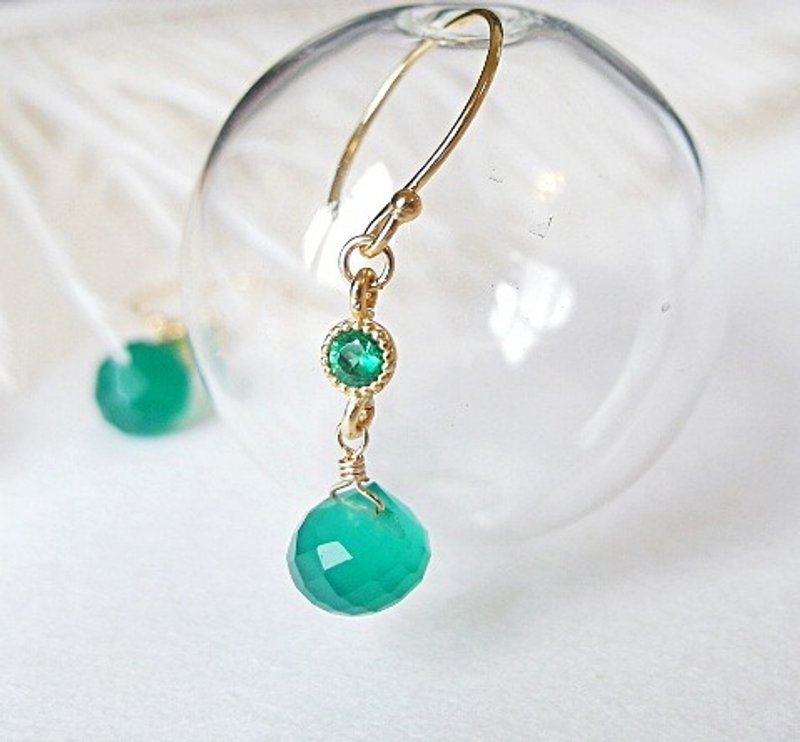 ∣一抹月光∣ 古典绿玉髄水滴耳环 - 耳环/耳夹 - 宝石 绿色