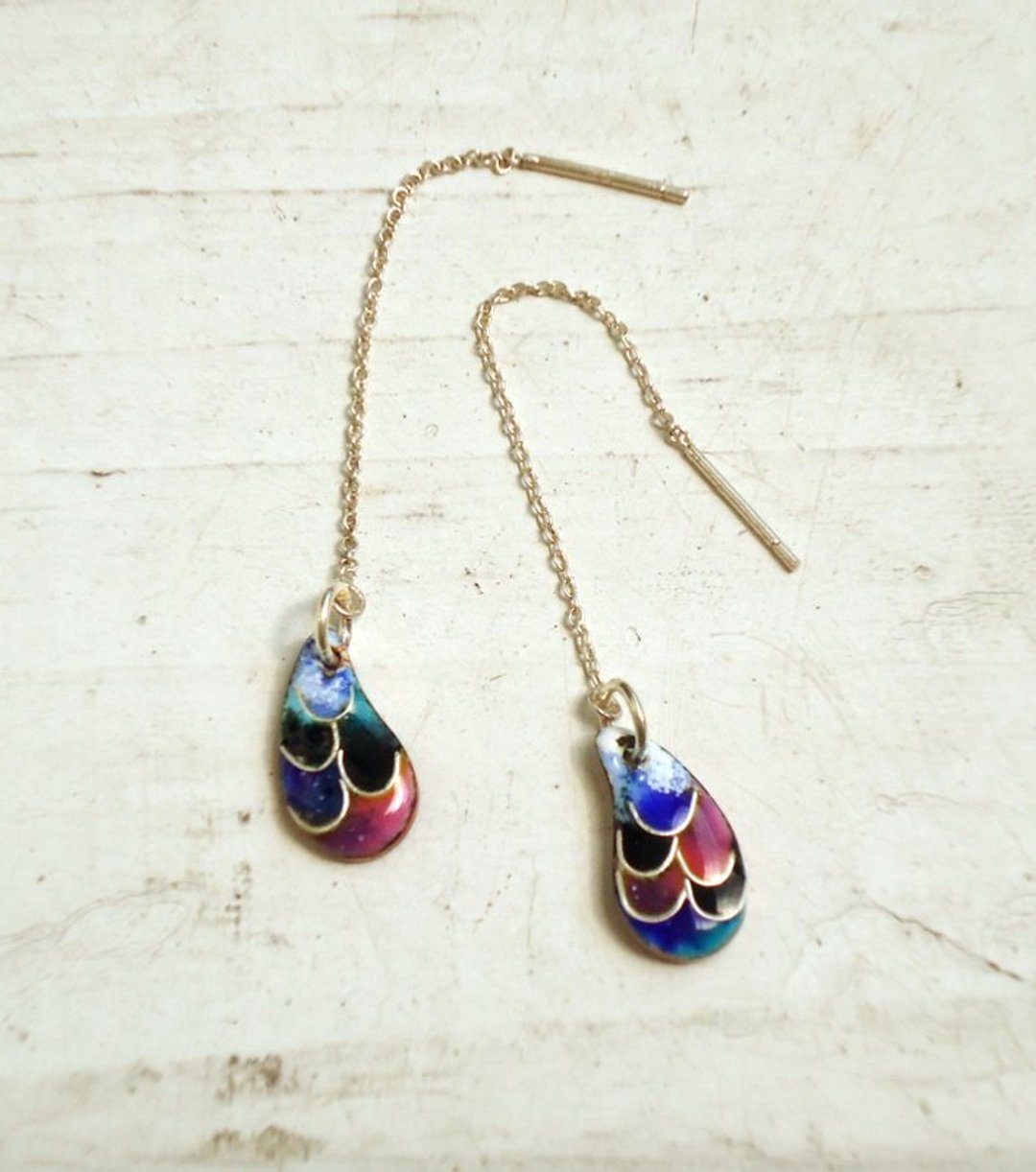 Drop of Tears Earrings 彩色眼泪珐琅耳环(蓝) - 耳环/耳夹 - 其他金属 蓝色