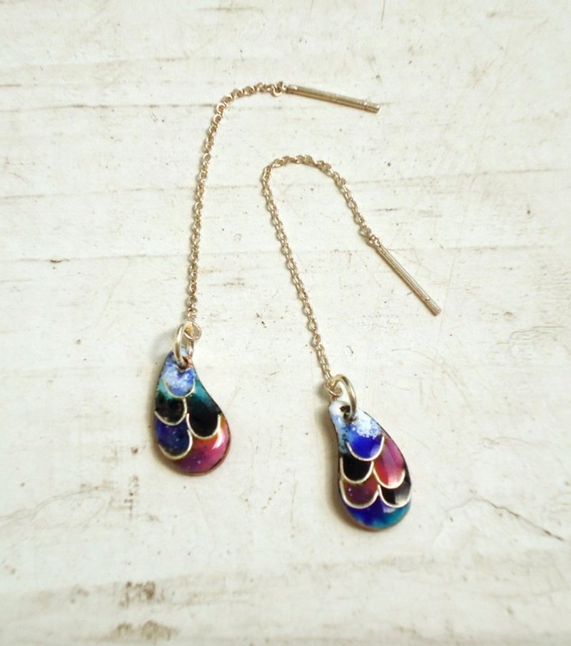 Drop of Tears Earrings 彩色眼泪珐琅耳环(蓝) - 耳环/耳夹 - 其他金属 蓝色