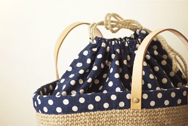 野餐束口麻编包。深蓝点点 - 手提包/手提袋 - 其他材质 蓝色