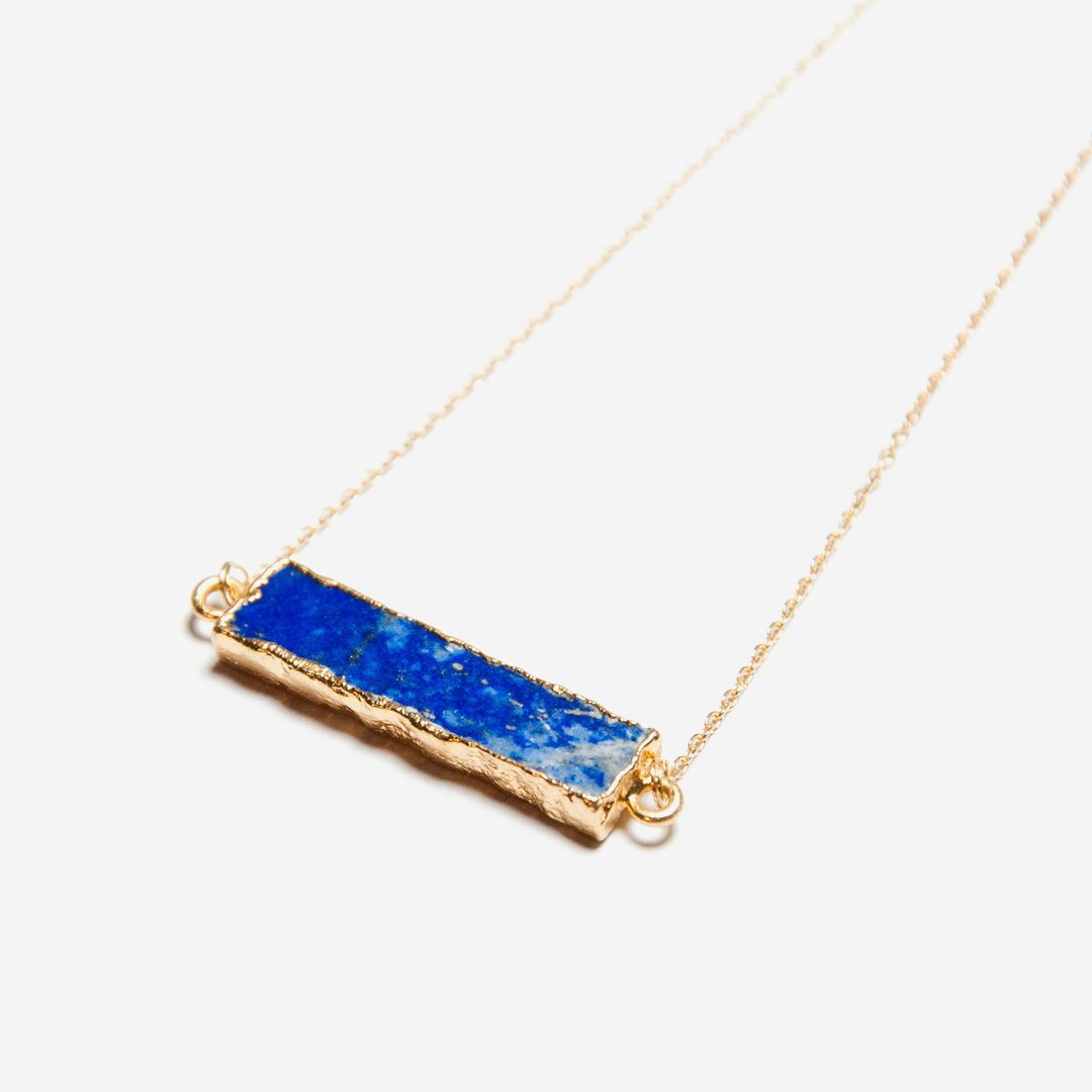 [Indigo] 矿石系列 - 镀24K金边青金石项链 - 项链 - 其他金属 蓝色