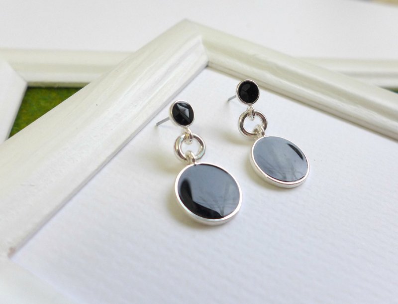 【N.U. Studio】几何系列 优雅圆垂吊式耳环 - 耳环/耳夹 - 其他金属 银色