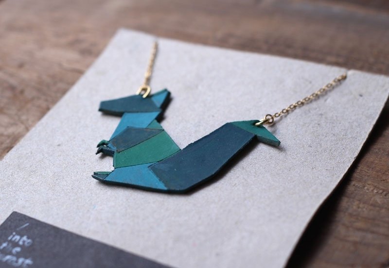 森林好朋友☼牛皮2D项链 - 项链 - 真皮 蓝色