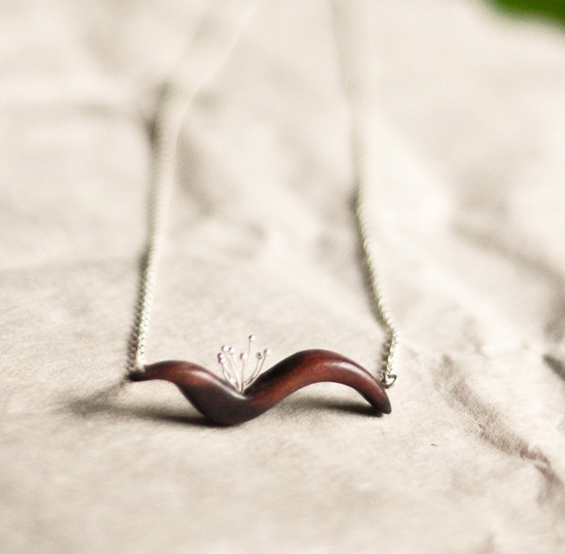 浪 花 | 黑檀 925银,20寸银炼  - 项链 - 木头 咖啡色
