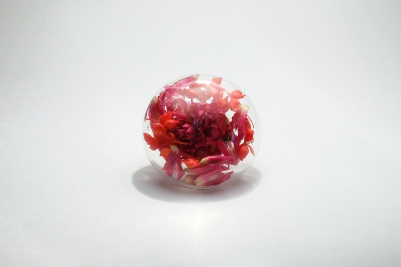 天然干燥花菓玻璃罩耳环 - 耳环/耳夹 - 玻璃 红色