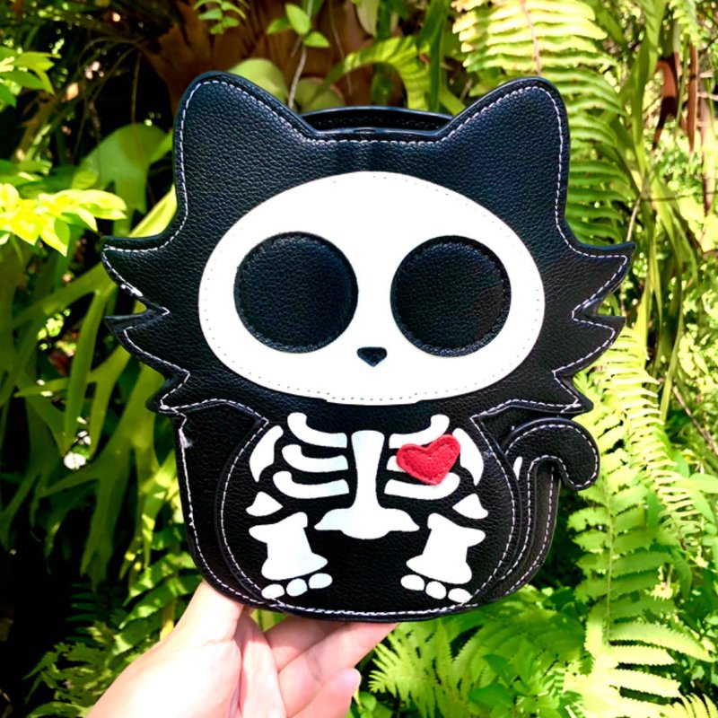 夜光/萤光爱心骷髅猫斜背包/动物包/手机包 - 酷乐村 - 侧背包/斜挎包 - 人造皮革 黑色