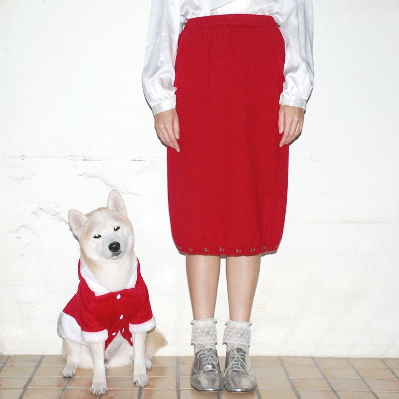 {:::Giraffe 长颈鹿人:::}_下摆立体珠珠刺绣花朵古着花苞裙 - 裙子 - 其他材质 红色