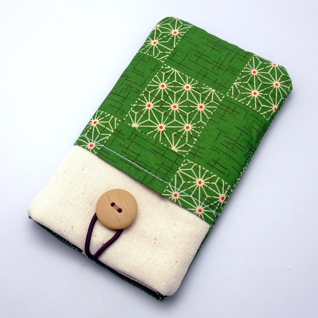 iPhone sleeve, Samsung Galaxy S8, Galaxy Note 8 pouch cover 自家制手提电话包, 手机布袋，布套 ，(可量身订制) - 和风图案 (P-16) - 手机壳/手机套 - 棉 绿色
