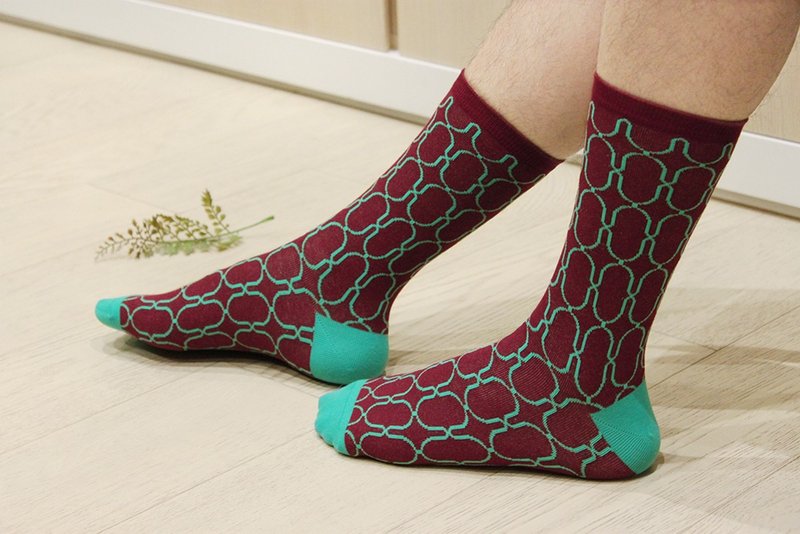 印花乐厚中长袜/铁花窗2号/庆典暗红 - 袜子 - 其他材质 