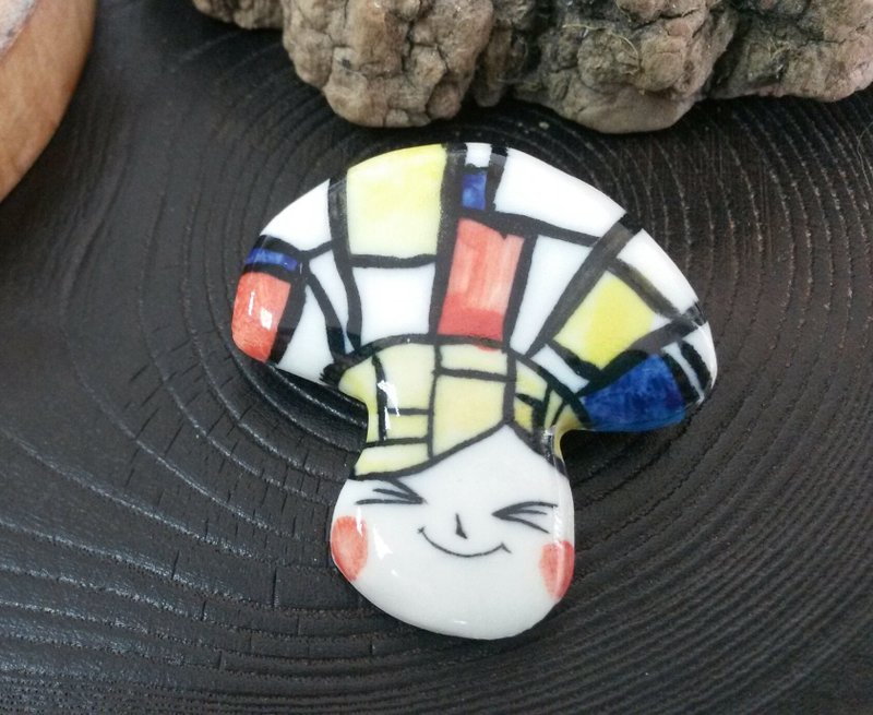 手作陶瓷小菇心口针 - 胸针 - 其他材质 黑色