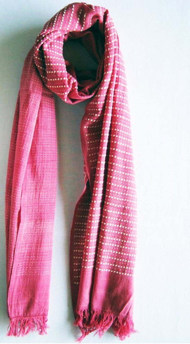 手织手缝有机绵围巾＿红底白线＿公平贸易 - 丝巾 - 棉．麻 红色