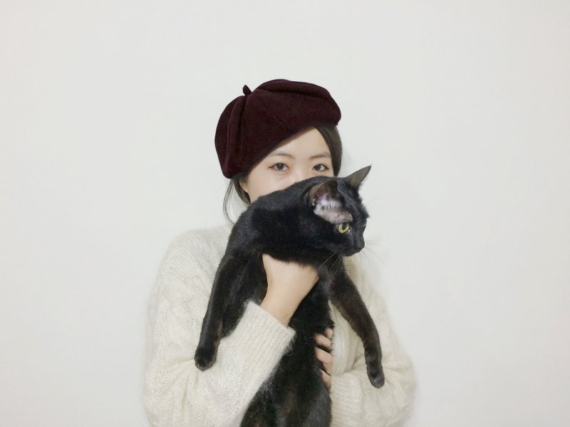 我是小画家-气质酒红画家帽 - 帽子 - 棉．麻 红色