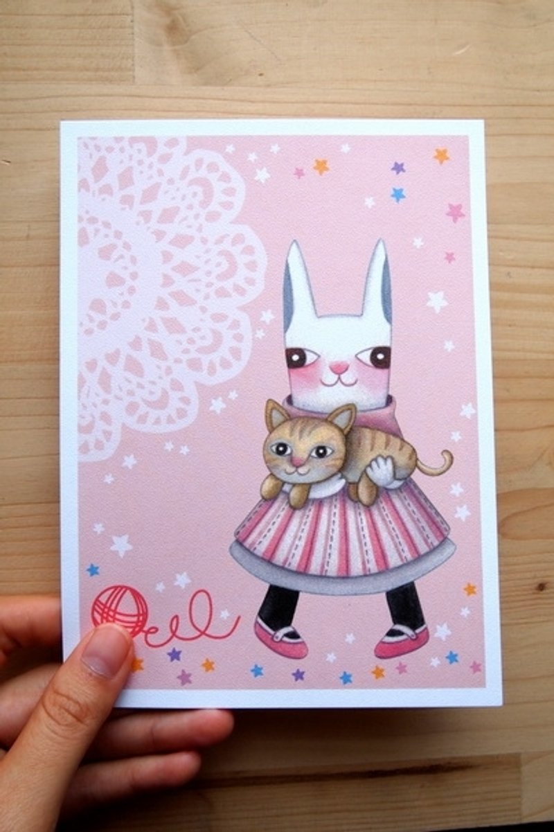 《女孩与猫咪》明信片-出清 - 卡片/明信片 - 纸 粉红色