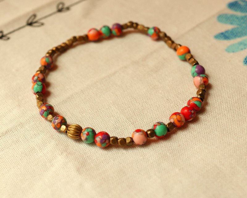 (即将绝版)◆hippie◆ 花见小路 半天然彩色松石黄铜串珠手链 - 手链/手环 - 其他材质 多色