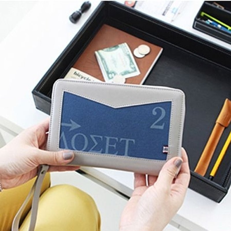 Dessin x Indigo-BASIC.M Σ钱多多存摺收纳包-灰蓝,IDG78674 - 其他 - 真皮 多色