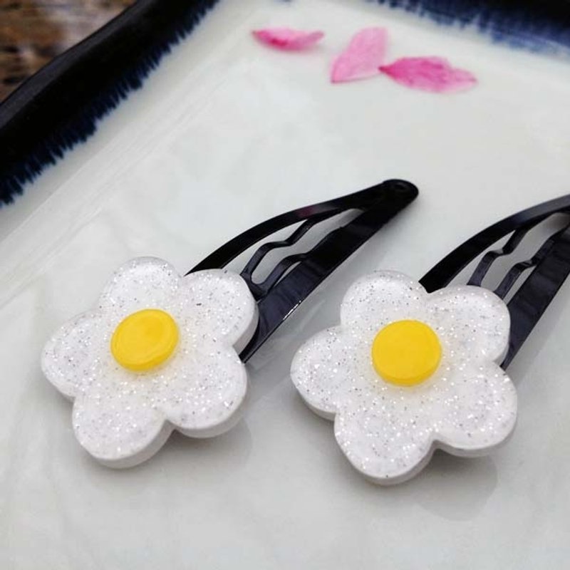 太阳蛋,滴答夹,小侧夹,浏海夹 - 发饰 - 压克力 白色