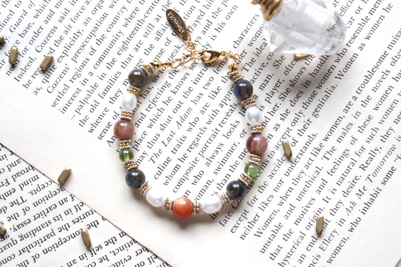 【Emerald.3 祖母绿了】果实/盛宴系列-拉长太阳珍珠设计手链 - 手链/手环 - 其他材质 橘色