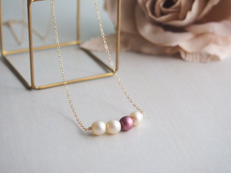 [14kgf] Czech glass pearl necklace (Antique Rose) - 项链 - 其他金属 
