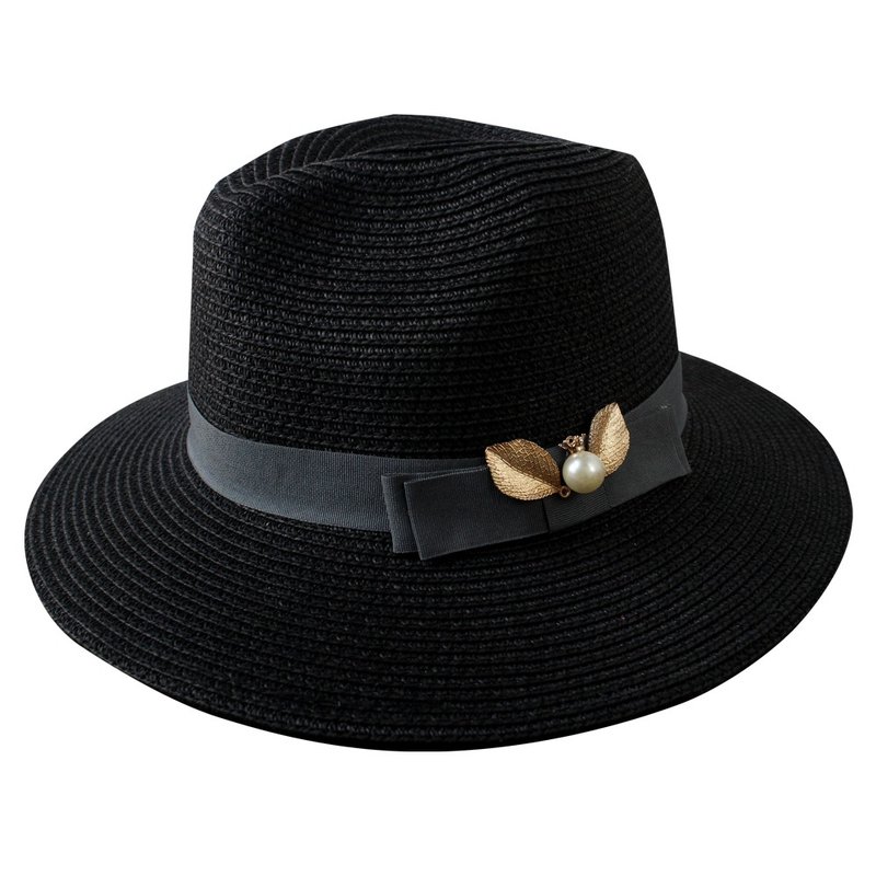 MR.STORE 英伦优雅型格深蓝黑宽边爵士草帽 - 帽子 - 纸 黑色