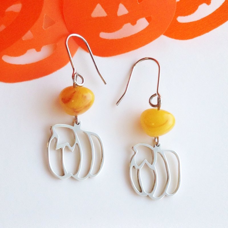 [Order production] earrings / Silver 950 Pumpkin Design: beads color selectable - 耳环/耳夹 - 其他金属 黄色
