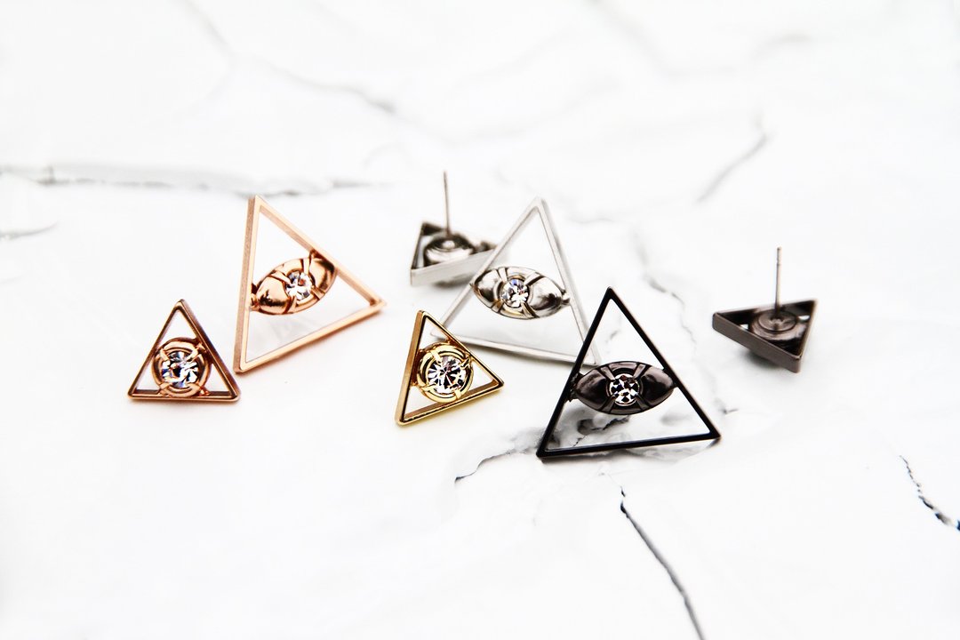 几何型 Triangle 上帝之眼 锆石耳环 / Eye of Providence Zircon Earrings - 耳环/耳夹 - 其他金属 