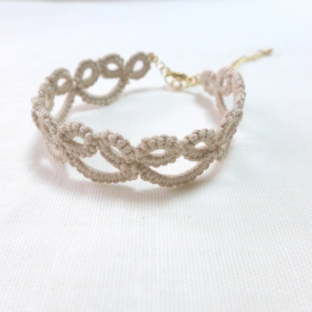 Bracelet Tatting Lace Beige - 手链/手环 - 棉．麻 金色