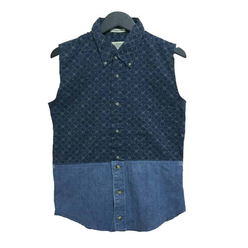 古着牛仔改制无袖衬衫_/深黑底 - 女装背心 - 其他材质 多色