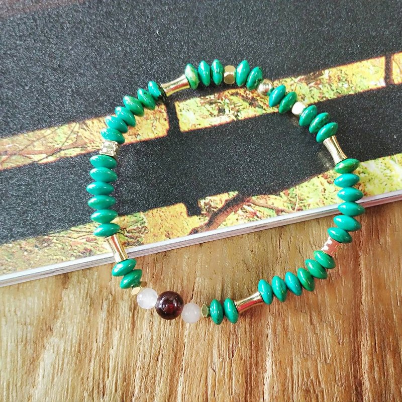 -天然半宝石-诞生石系列-土耳其石(绿松)黄铜手链 - 手链/手环 - 宝石 多色