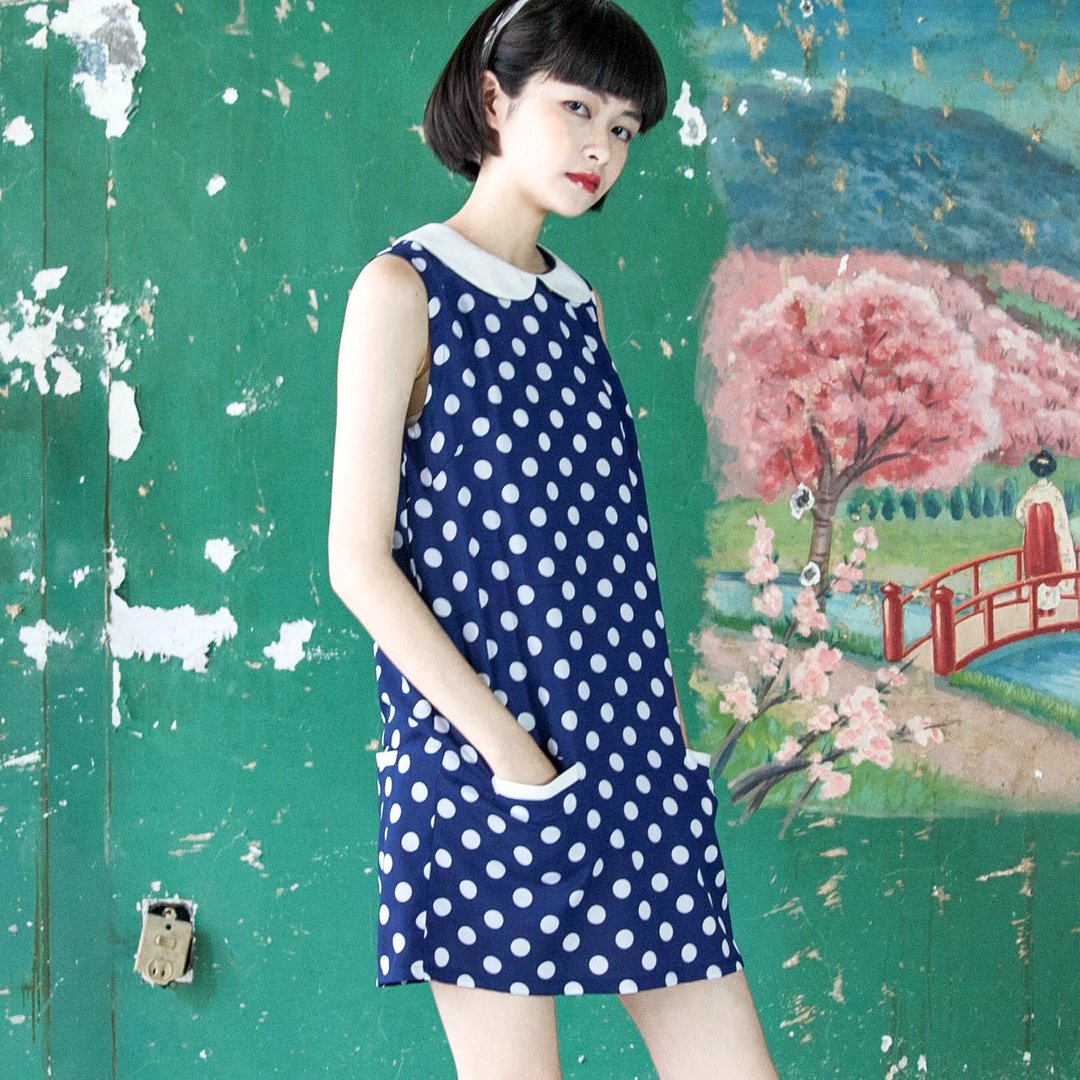SUMI_ 60's 复古点点洋装_5SF603_蓝白水玉 - 洋装/连衣裙 - 其他材质 蓝色