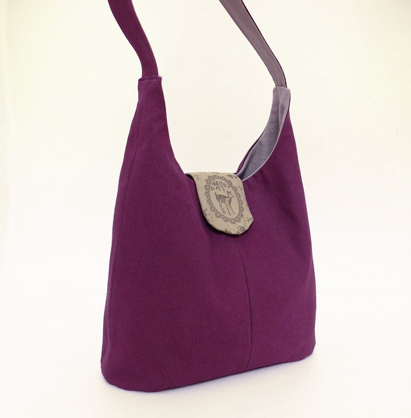 梅花鹿逛街　单把侧背包　古典动物　帆布　深紫色 - 侧背包/斜挎包 - 其他材质 紫色