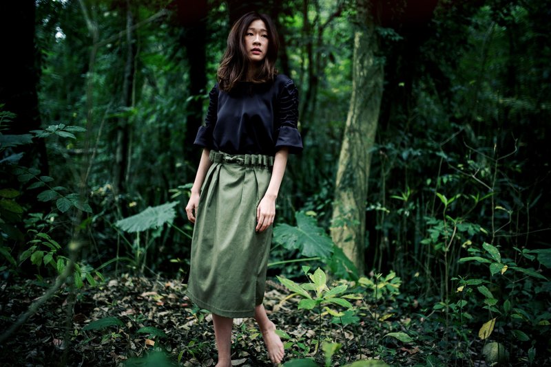 Terra 立体腰带长裙 - 裙子 - 其他材质 绿色