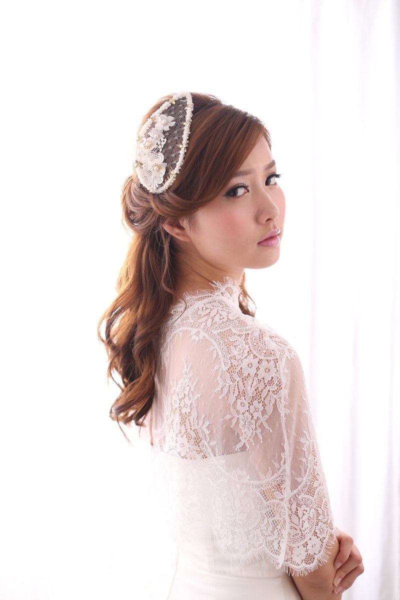 《Being of Love》水滴形婚礼头饰 / 珠子刺绣新娘发饰 - 发饰 - 其他材质 白色