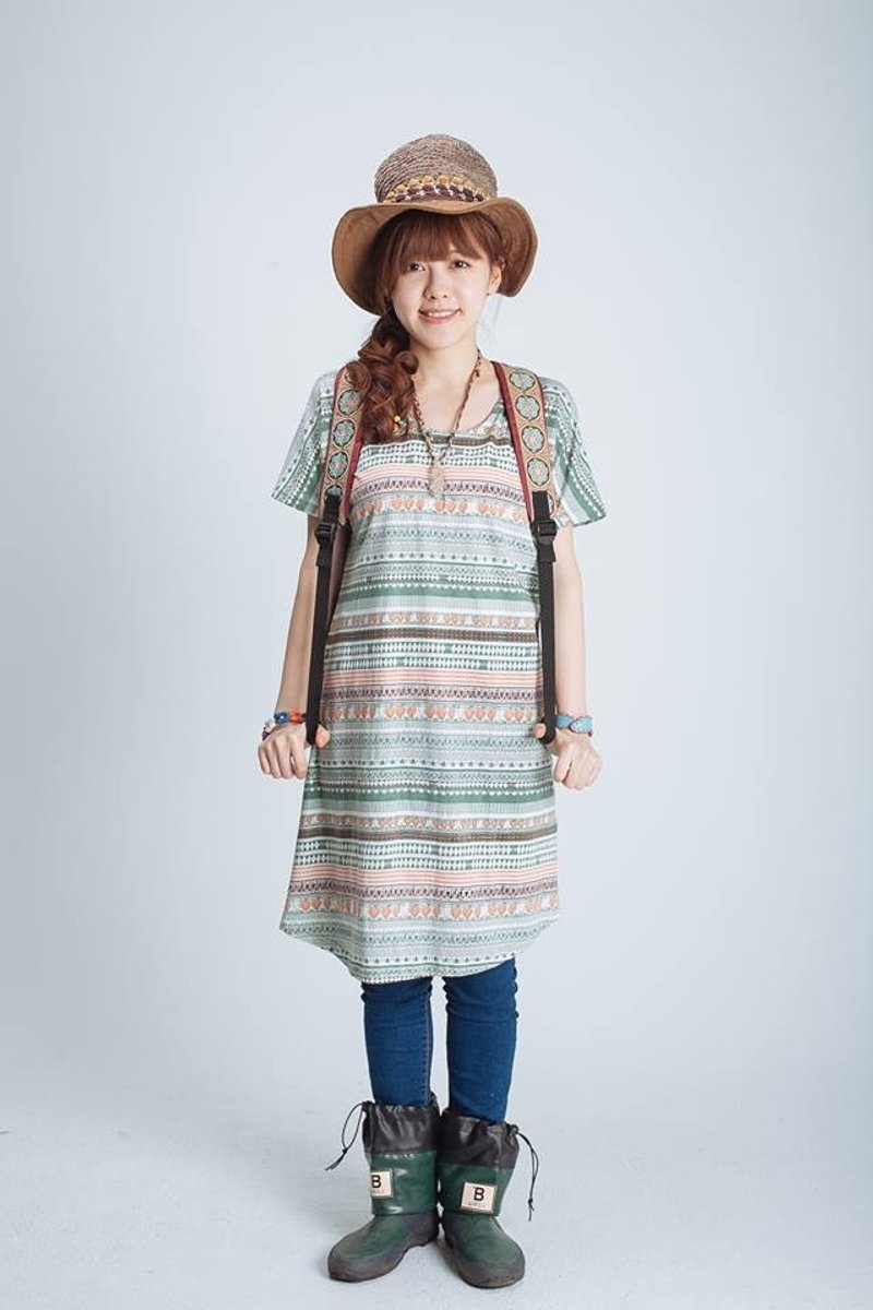 ☼saibaba ethnique // 山系女孩印地安图腾长版衣☼ - 女装 T 恤 - 棉．麻 绿色