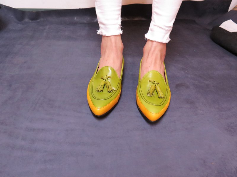 H THREE 尖头流苏乐福鞋 / 黄绿 - 女款牛津鞋/乐福鞋 - 真皮 绿色