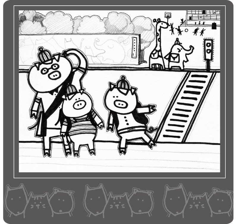 小猪上学 - 卡片/明信片 - 纸 黑色