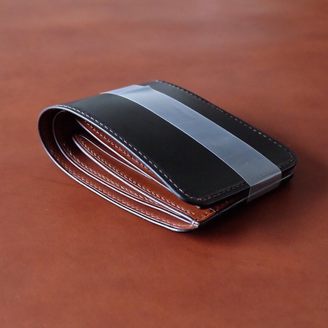 Mildy Hands - SW01 - 短夹 ( Japanese Oil Cordovan 马臀皮 ) Black / Brown - 皮夹/钱包 - 真皮 黑色