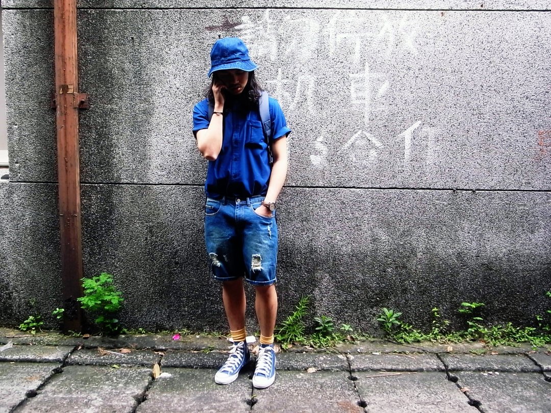 plain-me 自制单品  仿旧破坏感低腰牛仔短裤 - 女装长裤 - 其他材质 蓝色
