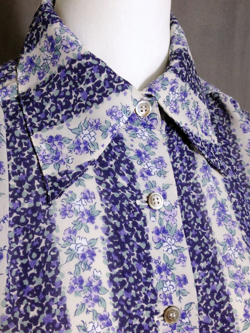 乒乓古着 [ 古着衬衫/ 日本制深蓝紫几何雪纺古着衬衫 ] 国外带回 优质精选 VINTAGE - 女装衬衫 - 其他材质 紫色