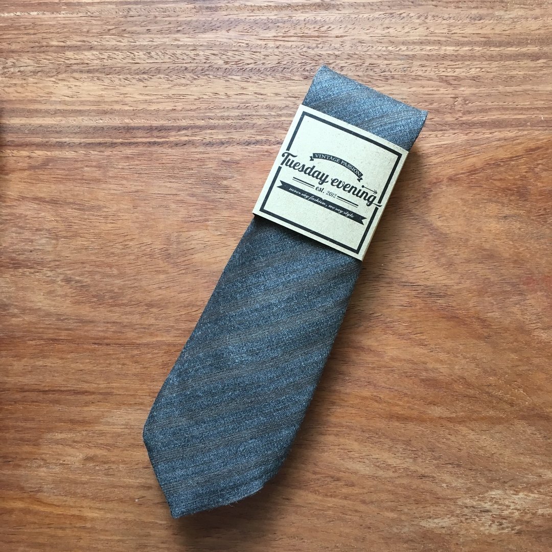 Necktie Dark Grey and brown stripe - 领带/领带夹 - 棉 灰色