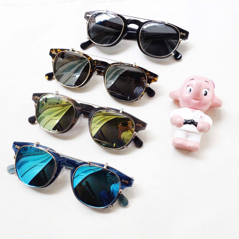 新款双用墨镜  镜框＋夹片 一镜两用 - 眼镜/眼镜框 - 塑料 蓝色