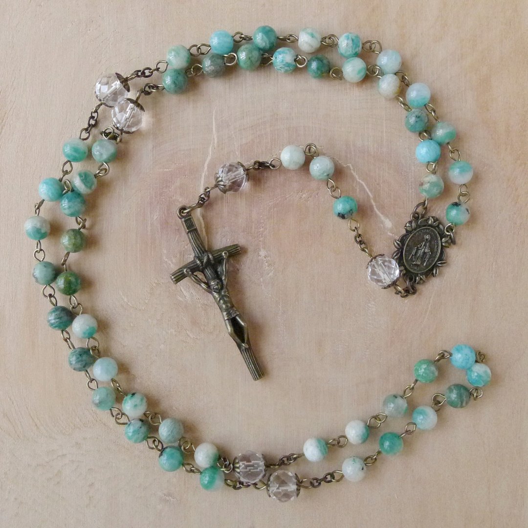 § Rosary § 苏联亚马逊石+白水晶 - 项链 - 宝石 绿色