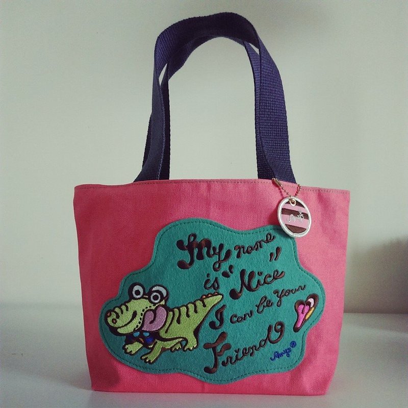 Amy's 糖果色刺绣手提包👜 手提袋／便当袋（共二款） - 手提包/手提袋 - 绣线 红色