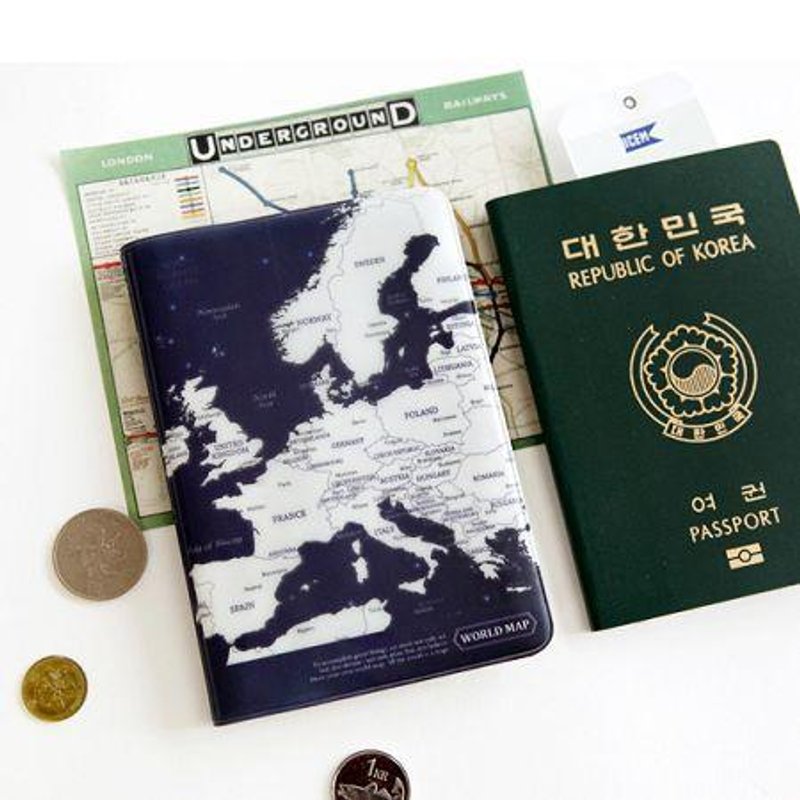 Indigo-世界地图护照套-深蓝,IDG02770 - 护照夹/护照套 - 塑料 蓝色