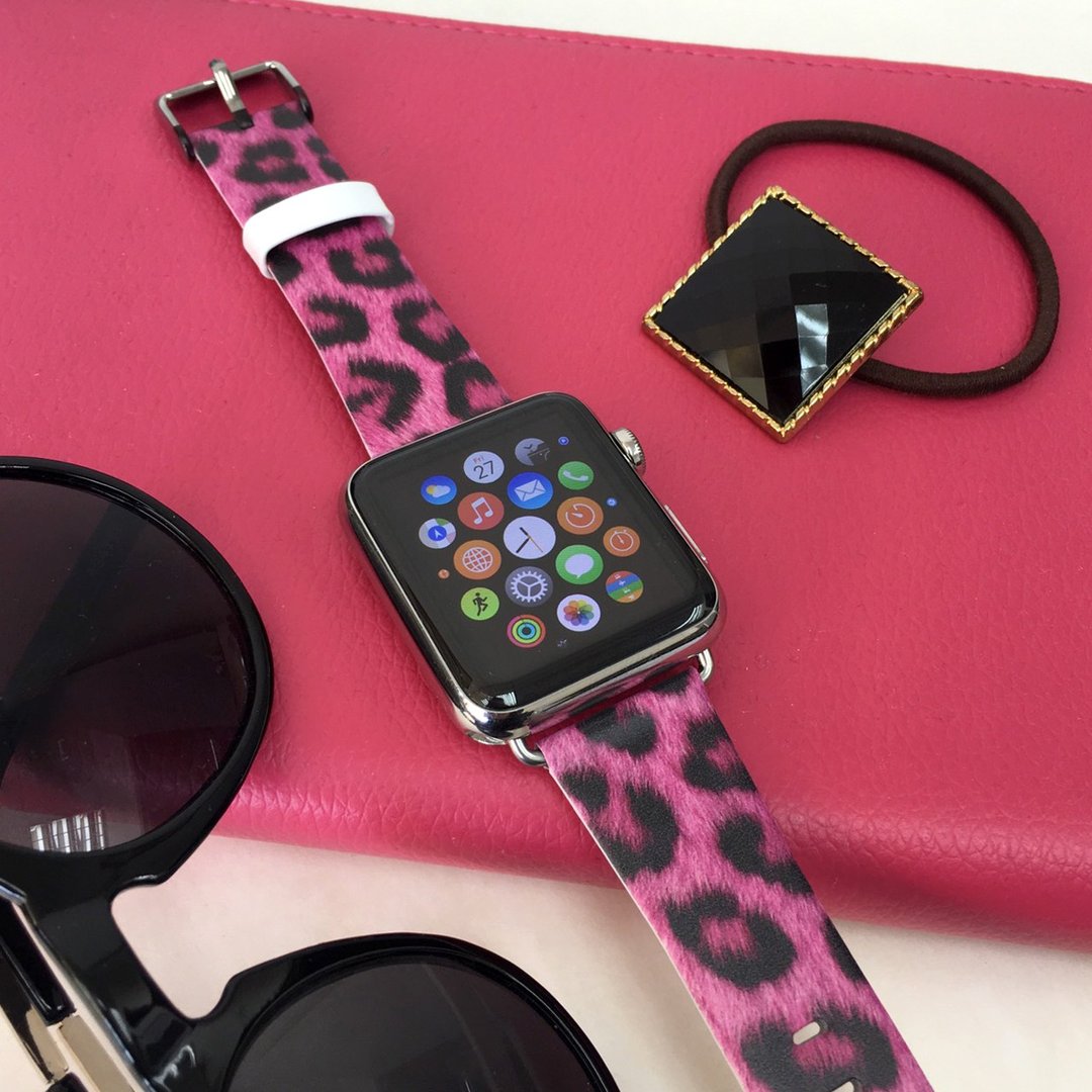 Apple / Samsung Watch 粉红色豹纹手表带适合任何型号 - 表带 - 其他材质 粉红色