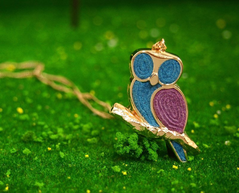 森林系手工蓝色猫头鹰项链/手工项链 - 项链 - 其他金属 紫色