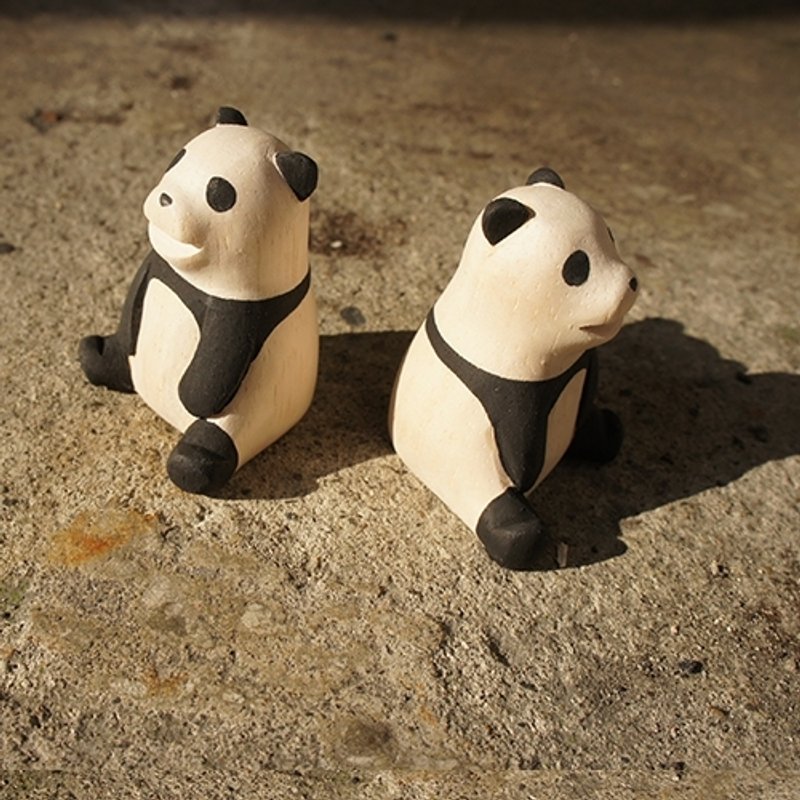 小东西_无垢原色小动物:熊猫情人组_疗愈木制品_两只一组 - 摆饰 - 木头 卡其色