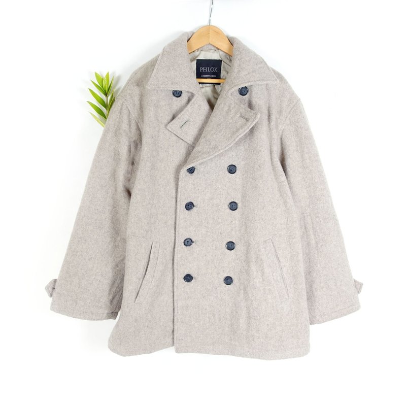 BajuTua/古着/中性灰军装排扣毛呢外套 - 男装外套 - 羊毛 灰色
