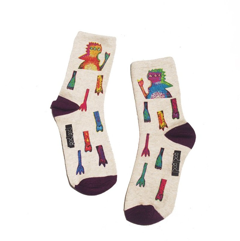 怪兽の脚手工袜 POI POI x 夏漪眺＝knock your socks - 袜子 - 棉．麻 多色